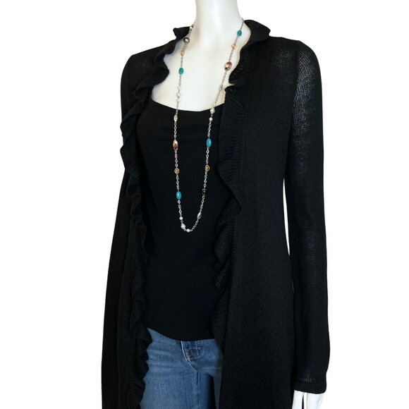 Vintage Y2K Black Ruffle Duster Open Cardigan Sweater. S/M. Whimsigoth Festival - Picture 8 of 12